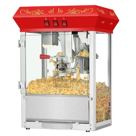 Superior Popcorn Co Countertop Movie Night Popcorn Popper Machine-Makes Approx. 3 Gallons Per Batch- 8 oz., Red 812604WSN